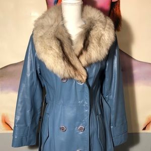 Vintage gray blue tench with fox fur collar